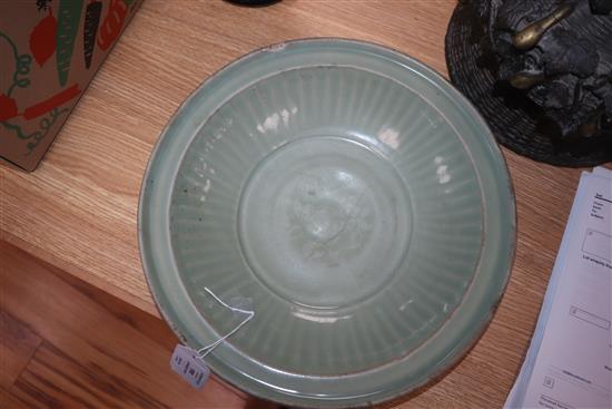 A Chinese Longquan celadon dish, Ming